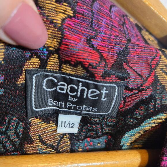 Vtg Cachet by Bari Protas Brocade Jacket Cropped Artsy 11/12 Floral Retro - Picture 3 of 6